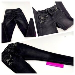 DOSHE Black Embroidery Skinny Jeans Size 26 High Waist ANGEL